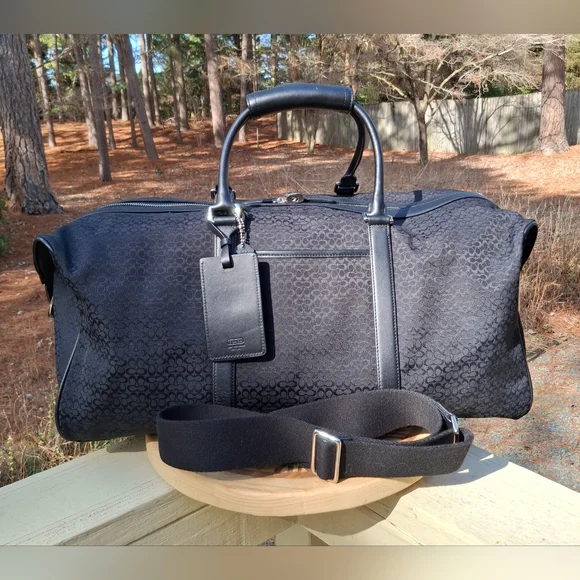 VTG Coach XL Signature Black Duffle Carry On Travel Weekender Bag & Toiletry Bag - Picture 2 of 16